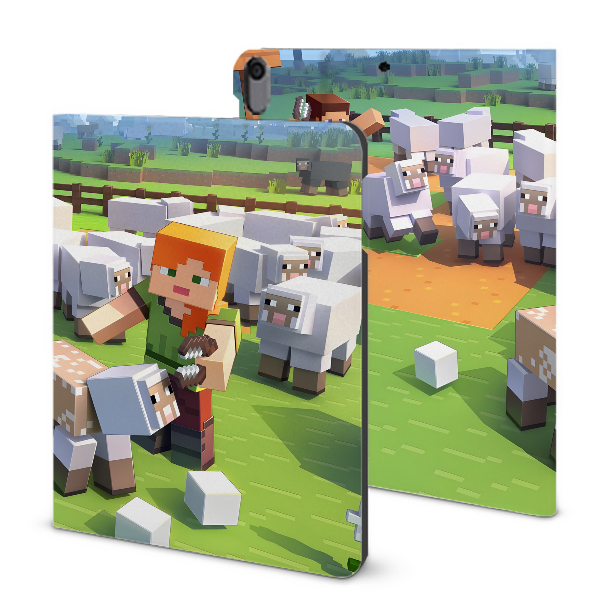 （画像用） マインクラフト ブロックの世界 Minecraft MC Block world IPad ケース ブック型 PUレザー TPU 耐衝撃 軽量 薄型 ペン収納なし 全面保護 IPad 各モデル対応